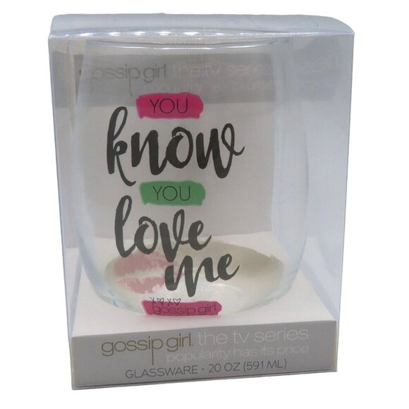 Gossip Girl You Know You Love Me XOXO Stemless Wine Glass 20oz Serena Blair NEW - Picture 1 of 9